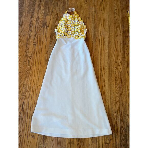 Vintage Lilli Diamond California White Daisy Bodice Maxi Dress  Women's Sz Small - Picture 2 of 12